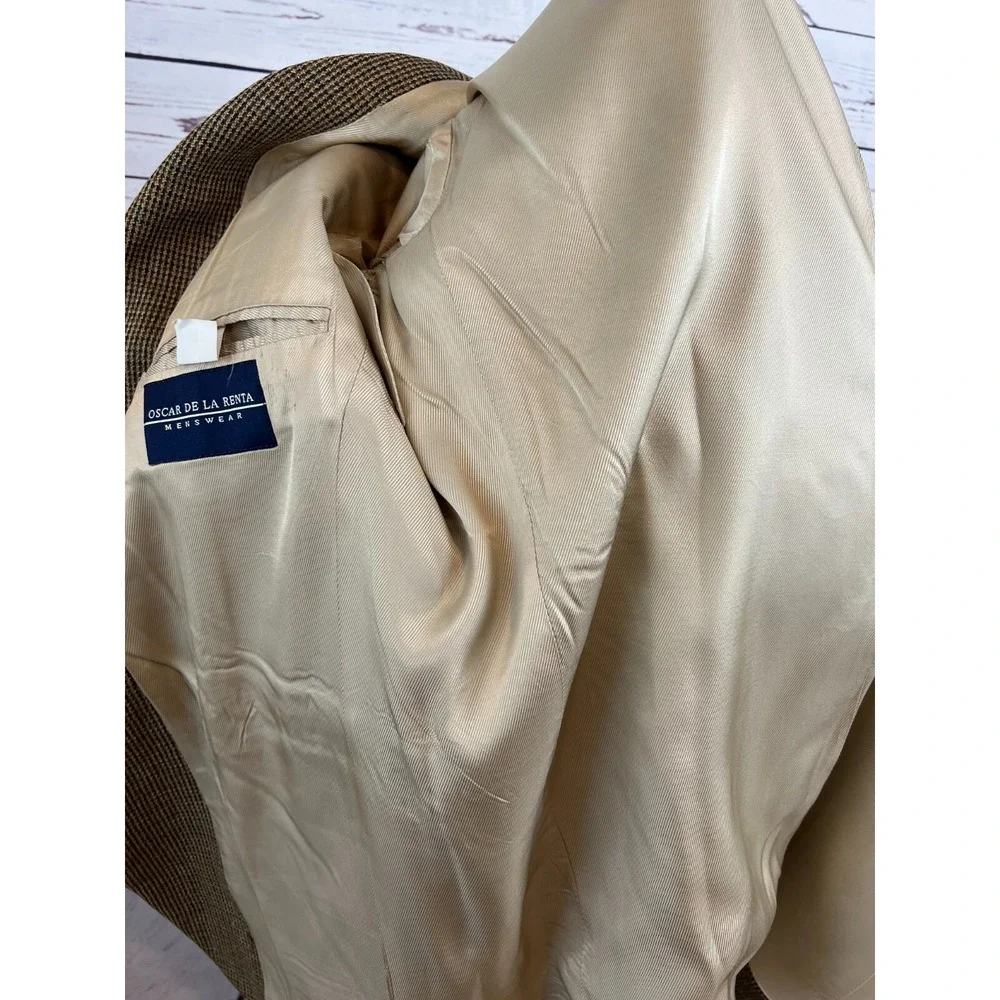 Oscar de la Renta Blazer Sport Coat 42R 42 Regular 100% Wool Herringbone Lined